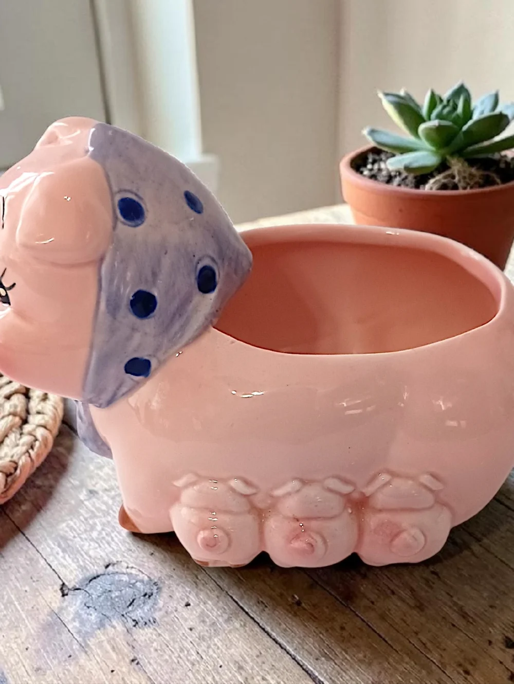 Vintage Lefton Anthropomorphic Pig Planter Ceramic Piglets Air‎ Plant Succulents